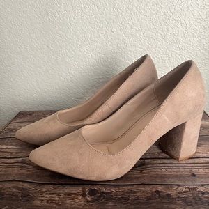 Kelly & Katie Pointed Toe Faux Suede Block Heels